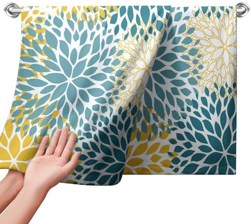 Cneztholim Dahlia - Toallas de cocina con diseño de flores, turquesa, verde azulado y amarillo, toalla de mano geométrica, toalla decorativa para la cara, paños de cocina, baño, decoración del hogar,