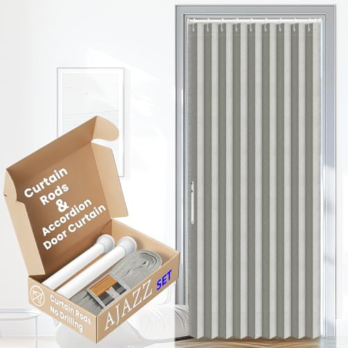 AJAZZ Magnetischer Türvorhang für den Innenbereich, Akkordeon-Türvorhang für Schlafzimmer, Wohnzimmer, Türvorhang-Sets, Puertas Corredizas para, inklusive Stange (1 Packung, 43 B x 78 L, Grau)