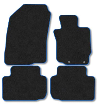 Mitsubishi Eclipse (2017+) [Manual] Car Mats Accessories Tailored Fit Carpet Floor Mats Non Slip Blue Trim Full Coverage Compatible Accessory Granulated Backing Front Rear Set Anti Slip Clips