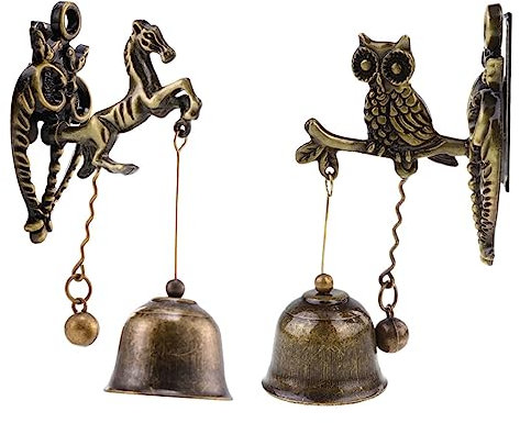 Zerodeko 2pcs Animal Doorbell Chime Set Metal Iron Bells for Cats and Horses Sturdy Wind Chime for Pet Communication and Training