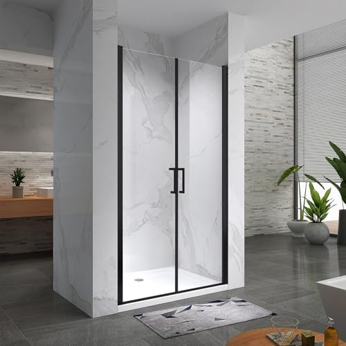KAYA-BLACK Porte de douche H. 180 cm, largeur réglable 86-89 cm, verre transparent anticalcaire