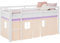Homestyle4u Hochbett 90x200 Beige Kinderbett mit Rausfallschutz Vorhang Leiter Bett Kiefer massiv Lattenrost