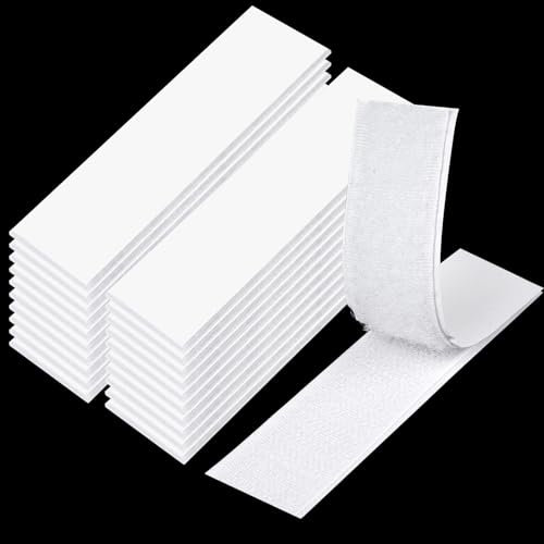WINKIO 20 Pack White Double Sided Sticky Pads, 20mm×100mm Hook and Loop Tape, Sticky Pads Heavy Duty, Self Adhesive Strips, Sticky Pads for Hanging Pictures, for Walls Plastics Metals Glasses