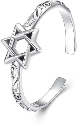 Kerraom Davidstern Ring für Frauen 925 Sterling Silber, Einfaches Magen David Wicca Amulett, Hexagramm Verstellbare Ringe Jüdischer Schmuck