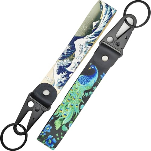 2 Stück Schlüsselanhänger Herren Damen–Metall-Karabinerhaken mit Adler-Schnabel & Trendmuster, AB-Doppelseitiges Design, Auto/Motorrad/Haushalt, Handgelenkband & Taschenanhänger，JDM-Kultur (YSK02-01)