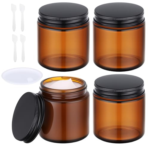 Segbeauty Pot Creme Vide, 4 Pièces 100g Pot Ambre en Verre avec Couvercle, Protection UV, Contenant Cosmetique Réutilisable, pour Échantillons, Poudre