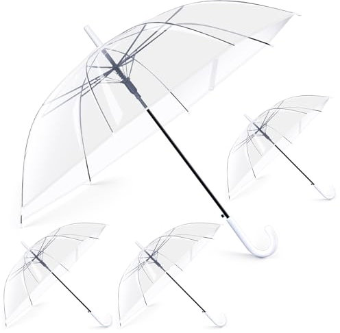 Hestya 4 Paquet Parapluies Transparents pour Mariage Parapluie Transparent pour Mariée dôme Semi-Automatique Pour Femmes et Hommes,mariée, Demoiselle d'Honneur, Marié, Fête