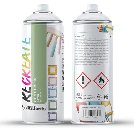 RECREATE Cool Green Satin Spray Paint for Wood, Metal, Plastic | Quick Drying, Smooth, Durable, Easy-to-Apply | Suitable for Indoor/Outdoor | For Furniture, Craft, Doors, Ornaments, Pots, Frames