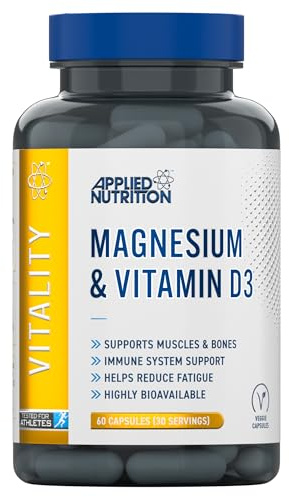 Applied Nutrition – Magnesium & Vitamin D3 – Tri-Magnesium Blend – Best Immune Support – Best Muscle & Bone Health – Reduces Fatigue – (60 Capsules – 30 Servings) (Unflavoured)