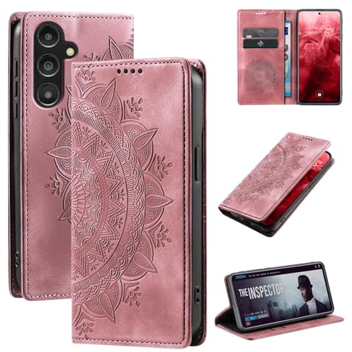 LBH Handyhülle für Samsung Galaxy S25 FE Mandala Klapphülle RFID Schutz Kartenfächer Geldfach Design Cover Case Flipcase Rosa