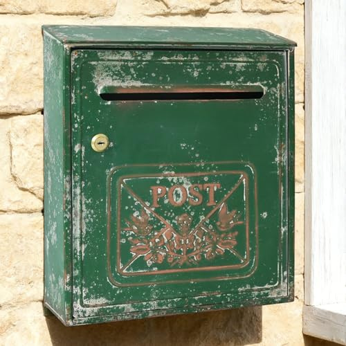 Briefkasten zur Wandmontage, für Haus und Außenbereich, Vintage, Metall, Türbriefkasten, antiker Stil, nostalgischer Charm, Heimdekoration (grün)