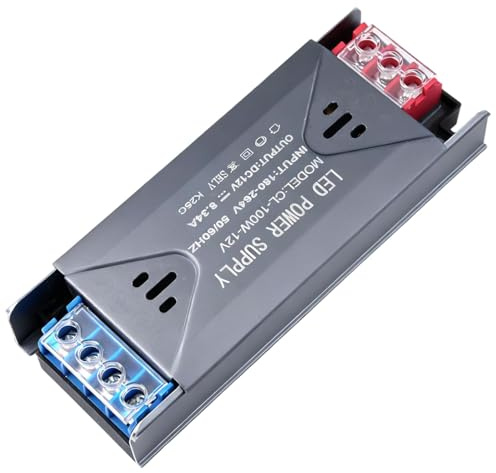 Adatto per Strisce LED e Lampade – Trasformatore LED 12V 100W Alimentatore Semi-incapsulato Ultra Sottile 130x50x22mm, Ingresso 180-264V AC, Uscita 12V DC 8,33A, Driver a Tensione Costante, Corpo in A