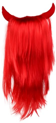 Ipetboom Lustige Cosplay Perücke Damen Rote Teufelskostüm Perücke mit Hörnern Party Haaraccessoire für Halloween Karneval