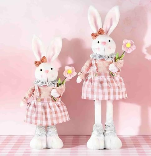Osterhasen Figuren Groß，Osterhasen Figuren，Ausdehnbare Beine, Plüsch Hase Ostern Deko Frühlingsdeko Für Wohnzimmer (A-1PC)