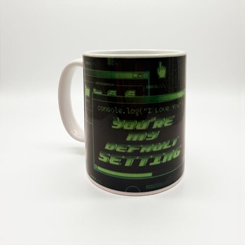Silly Dog Designs - Retro Computer Nerd Mug – Funny Tech Coffee Cup – Full Wrap Design – Gift for Gamers, Programmers & Couples – Dishwasher & Microwave Safe (You’re My Default Setting)