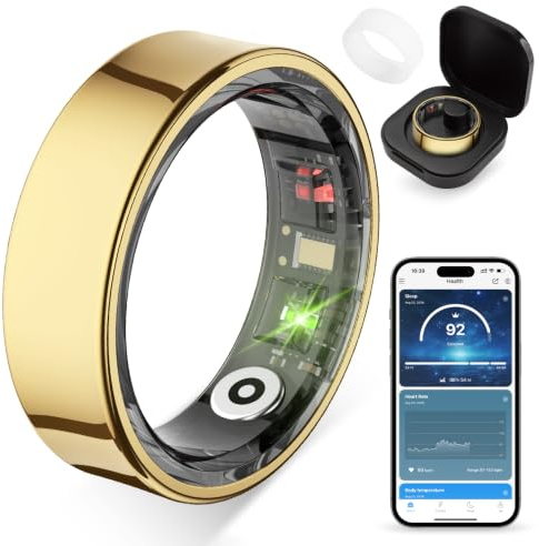 COLMI R09 Smart Ring Women with Body Temperature and Sleep Tracker, Stress & Cycle Reminder Insights, 5ATM Waterproof, Wearable for Couple Gift No Subscription Fee with Charging Box (Gold, 7#)