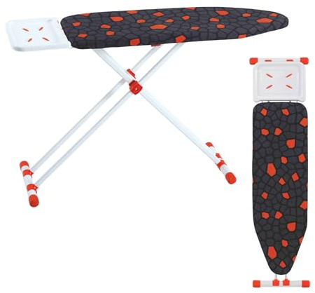 Lightweight Ironing Board (114 x 36 cm) | Foldable Ironing Table with Steam Iron Rest | 100% Cotton Heat-Resistant Washable Cover | Sturdy Non-Slip Metal Frame with Safety Lock.