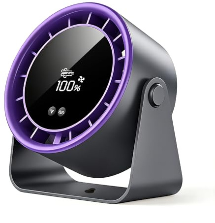 Desk Fan, USB Desktop Fan with LED Display & Long Battery Life, 100 Speeds, Portable USB Rechargeable Desk Fans, 90° Tilt Hangable Quiet Powerful Table Fans for Office, Bedroom, Home, Camping (Gray)