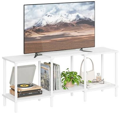 YAUKTAK Mueble TV Muebles de Salon Mesa TV de Madera con 2 Niveles de Estantes Abiertos para Sala de Estar y Dormitorio Blanco LTS107W