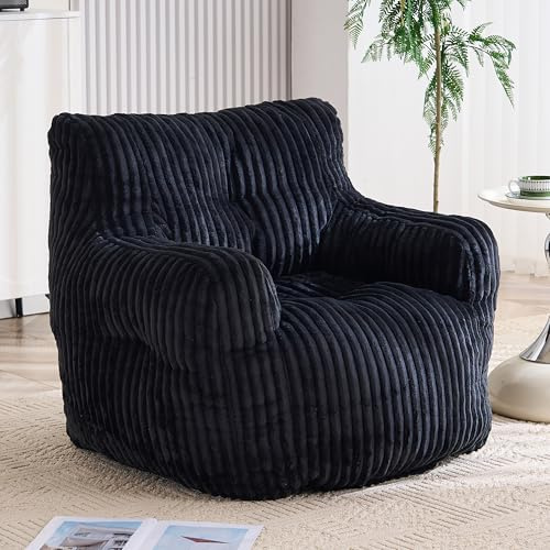 staronce Sitzsack 100x94x70 cm Schwarz – XXL Sitzsack mit Memory-Schaum & Cord-Bezug, Bean Bag Chair als Sitzsessel oder loungesofa – für Wohnzimmer & Jugendzimmer, 110 kg belastbar