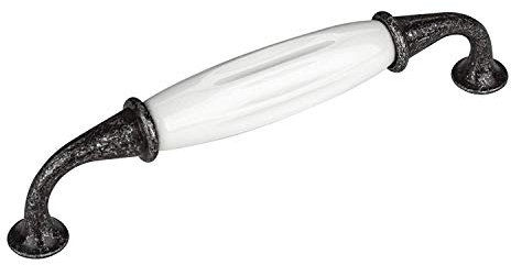 SO-TECH® Porzellangriff JOHANNA Altsilberoptik weiß BA 128 mm Möbelgriff Schrankgriff