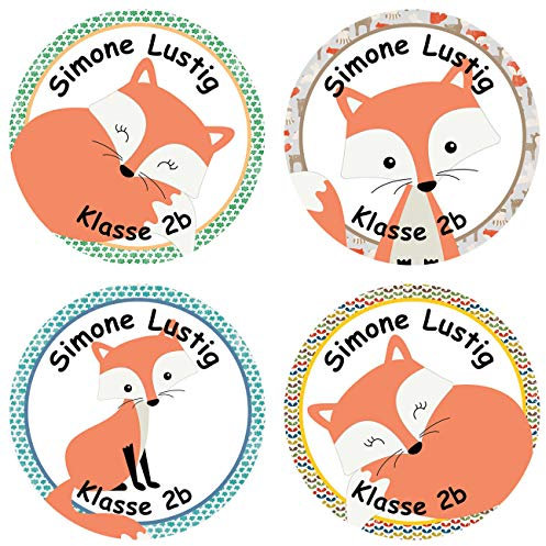 Papierdrachen 24 individuelle Aufkleber für Kinder - Motiv Fuchs - personalisierte Sticker - ideal zur Einschulung und zum Beschriften von Büchern und Heften