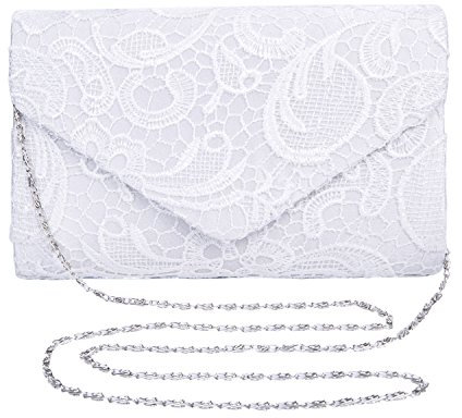 Kisschic Damen Elegant Spitze Umschlag Clutches Weiß Abendtasche Party Hochzeit Handtaschen