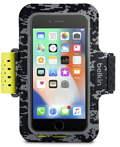 Belkin Sport-Fit Pro Fitness-Armband für iPhone 8, iPhone 7, iPhone 6/6s (Smartphone frei zugänglich, geeignet für Hüllen, verstellbare Größe, schweißresistentes Fach für Karten/Kleingeld) schwarz