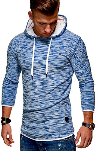 Rello & Reese Herren 2in1 Oversize Hoodie Pullover Kapuzenpullover MT-7424 [Blau,