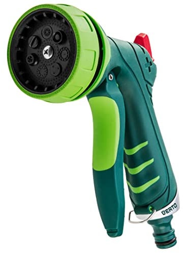 VERTO Gartenbrause 7-Funktionen, Handbrause, Multi Gartenspritze | Mit Ergonomischer Griff, Grün Wasserspritze, Für Garten, Regulierung der Wasserstrahlstärke