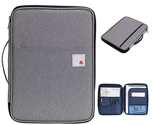 BSTKEY Multi-Functional A4 Document Bags Portfolio Organizer-Waterproof Travel Pouch Zippered Case for Ipads, Notebooks, Pens, Documents (Grey)