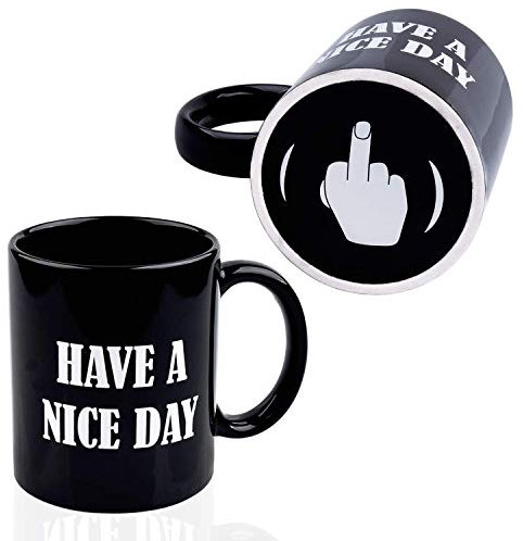 Shinewe Kaffeetasse mit Aufschrift Have A Nice Day, Mittelfinger, lustige Tasse für Milch, Saft, Kaffee oder Tee, Keramik, Schwarz