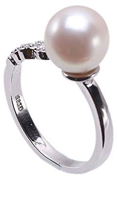 JYX Pearl Echte weiße Akoya-Perlenring, 9 mm, Meerwasserperle, eingelegt, Sternzeichenstil, 925er Sterlingsilber, Tier-Design, verstellbare Ringe für Frauen (Pferd)