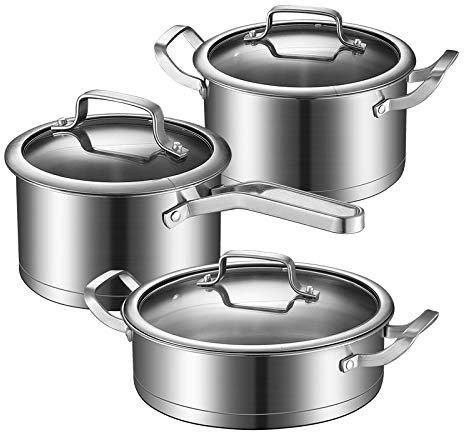 TONGSH Pot Sets Cooking Pots and Pans Induction High Grade Casseroles Frypan Saucepan Inox Set Cookware Utensil set Kitchen Tools Selected (Color : Silver, Size