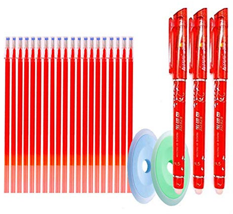 25-teiliges Set Kugelschreiberminen Gelschreiber rot radierbar, Schaft 0,5 mm, waschbarer Griff, radierbar, magischer Stift für Stifte, Schule, Schreibwerkzeug, Kawaii, Schreibwaren