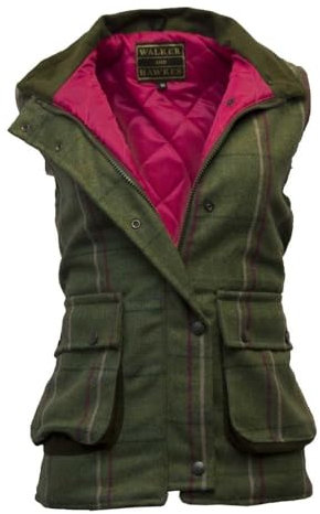 Walker & Hawkes - Bayston - Veste sans Manches Derby - pour Femme - Tweed - Chasse/Campagne - Rayures Roses - EU 46 (UK 18)