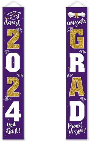 Abschlussdekorationen 2022 Banner Veranda Schild Lila Gold für Klasse 2022 Absolventen Partyzubehör