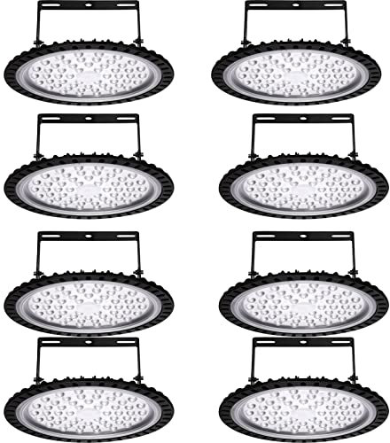 Hondony 8 Stück LED UFO Industrielampe, 200W Hallenstrahler, 6500K Kaltweiß High Bay Licht, IP67 Wasserdicht Strahler Hallenbeleuchtung, für Fabrikhallen, Hallenstadion