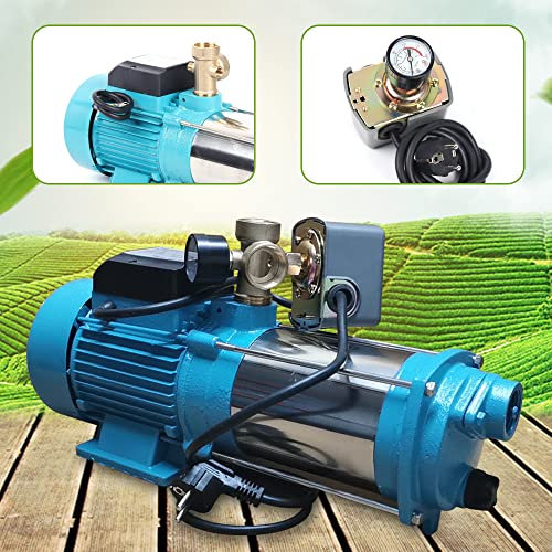 1300W Kreiselpumpe Hauswasserwerk Gartenpumpe mit Druckschalter, Selbstansaugend Edelstahlpumpe 4000 L/h 9,8bar