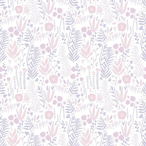 Blumen Tapete Profhome 381181-GU Vliestapete leicht strukturiert Kindertapete matt weiß rosa lila beige 5,33 m2