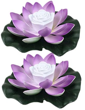 Yeehliny Schwimmende Lotuslichter, LED Wasserdichte Solar Seerosen Schwimmende solarleuchten Lotusblumen-Nachtlampe Lotusblüte Lotusblatt Teichlicht für Pool Teich Garten Deko (18CM-2PC-Lila)