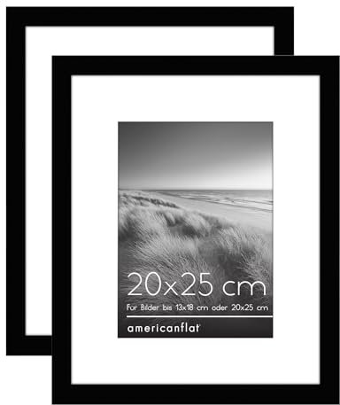 Americanflat 20 x 25 cm Picture Frame in Black - 13 x 18 cm with Mat or 20 x 25 cm without Mat - Includes Sawtooth Hanger for Horizontal and Vertical Display - Pack of 2, black