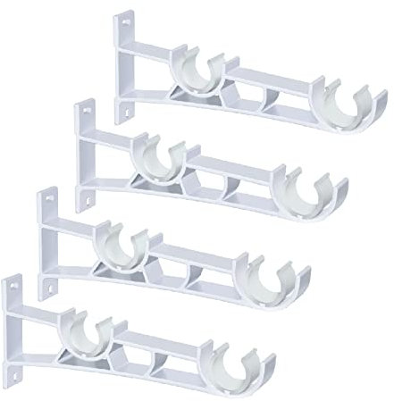Gardinenstangenhalterungen, 4 Stück, doppelte Gardinenstangenhalterung, 28 mm, robuste Gardinenstangenhalterungen, weiße Gardinenstangenhalter, Stützhaken für Gardinenstange