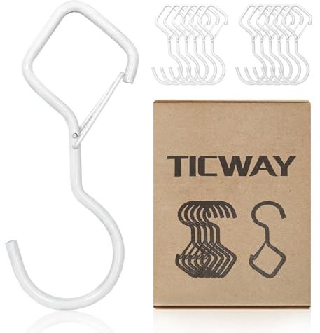 Ticway 12 PCS S Hooks for Hanging with Safety Buckle, Metal Hooks for Hanging Heavy Duty Design for Plants, Clothes, Kitchen Utensil Pots Pans Bathroom Towels (White)