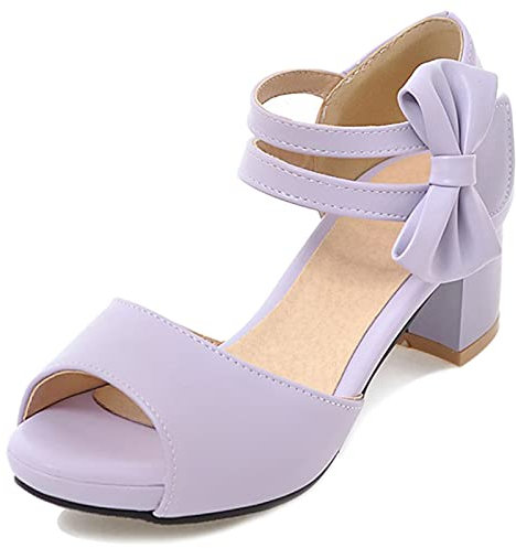 Bviennic Donna Peep Toe Tacco A Blocco Plateau Sandali Bridal Comodo Con Cinturino Alla Caviglia Eleganti Estate Festa Scarpe Sweet Bowknot Viola Numero 31 Eu