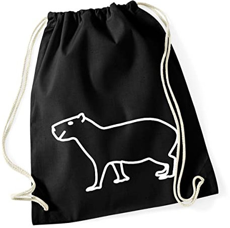 Huuraa Turnbeutel Wombat Silhouette Rucksack Baumwolle 12 Liter Black mit Motiv für alle Tierfreunde Geschenk Idee für Freunde und Familie