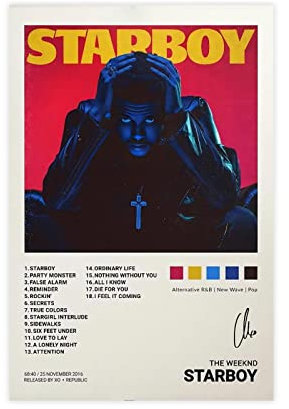 NILK The Poster Weeknd Starboy Music Album Cover Leinwand Poster Schlafzimmer Dekor Sport Landschaft Büro Zimmer Dekoration Geschenk Unframe:16x24inch(40x60cm)