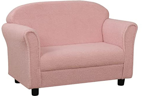 Kindersofas und Sofas / Kindersofa mit Sherpa-Stoff / Doppelsitzer-Kindersofa / große Kleinkindcouch für 0–3 Jahre Kinder verwenden (Rosa)