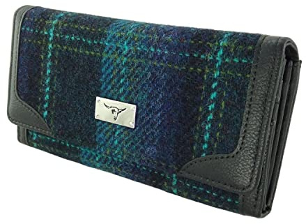 Harris Tweed Bute Long Purse (Blue with Turquoise Overcheck Tartan)