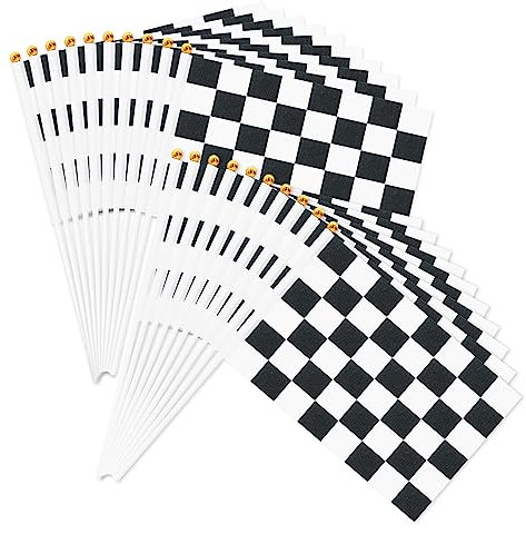 Paquete de 20 banderas pequeñas a cuadros de carreras de 5 x 8 pulgadas, banderas de mano a cuadros en blanco y negro de 21 x 14 cm, mini banderas de carreras para coches, carreras, partidos de